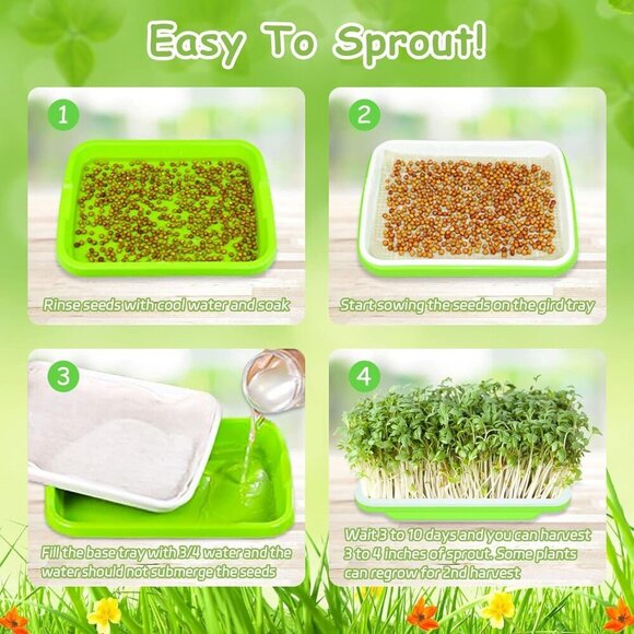 10 Pack Green Seed Sprouter Trays- Soil-Free Cultivation Germination Tray, BPA F - Picture 5 of 8